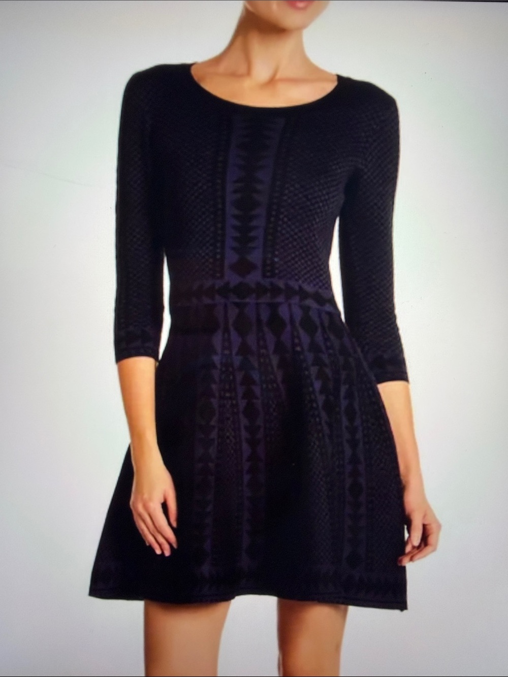 Nina Leonard Women’s Geometric Print Sweater Dress blue/black Size M